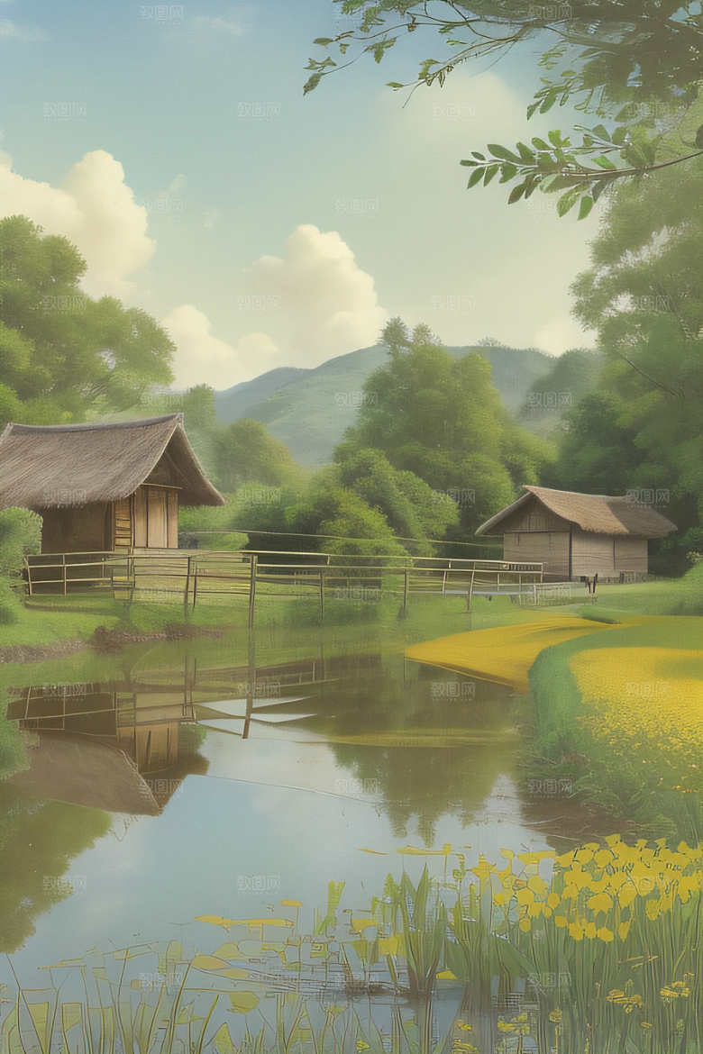 乡村怀旧乡村风景画的美丽图画