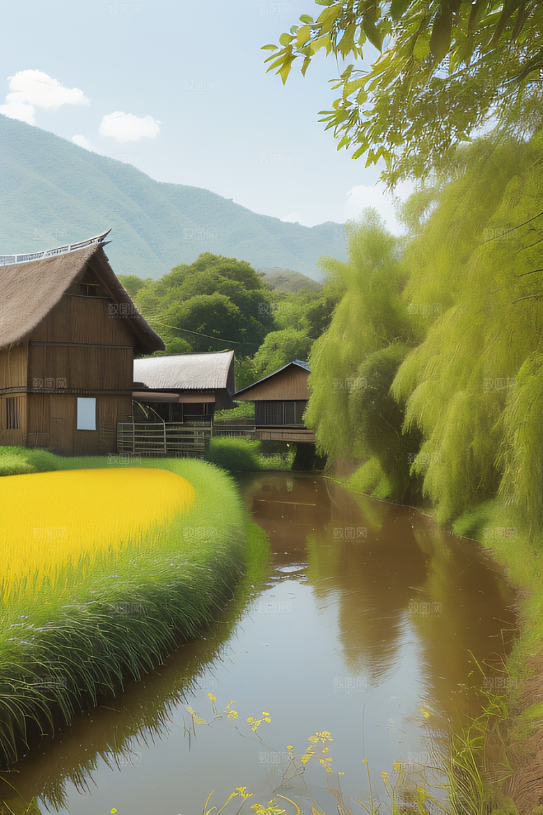 乡村怀旧乡村风景画的美丽图画