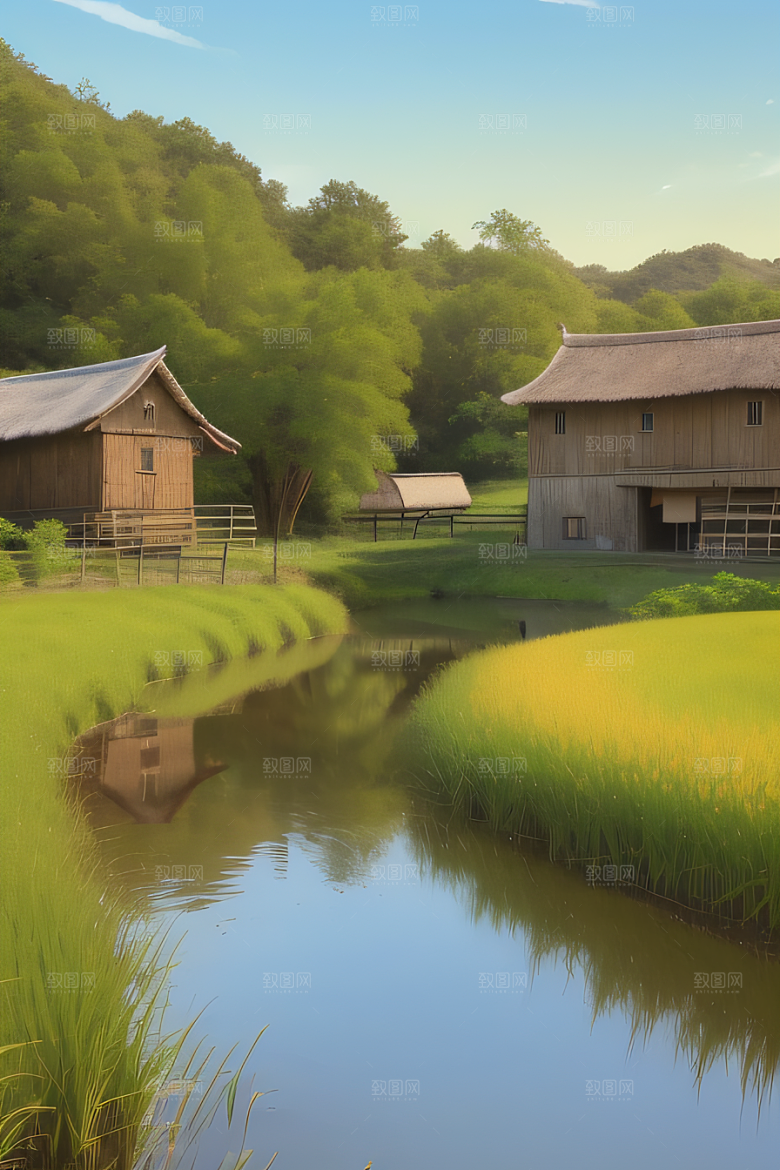 清新乡野印象派乡村插画图画