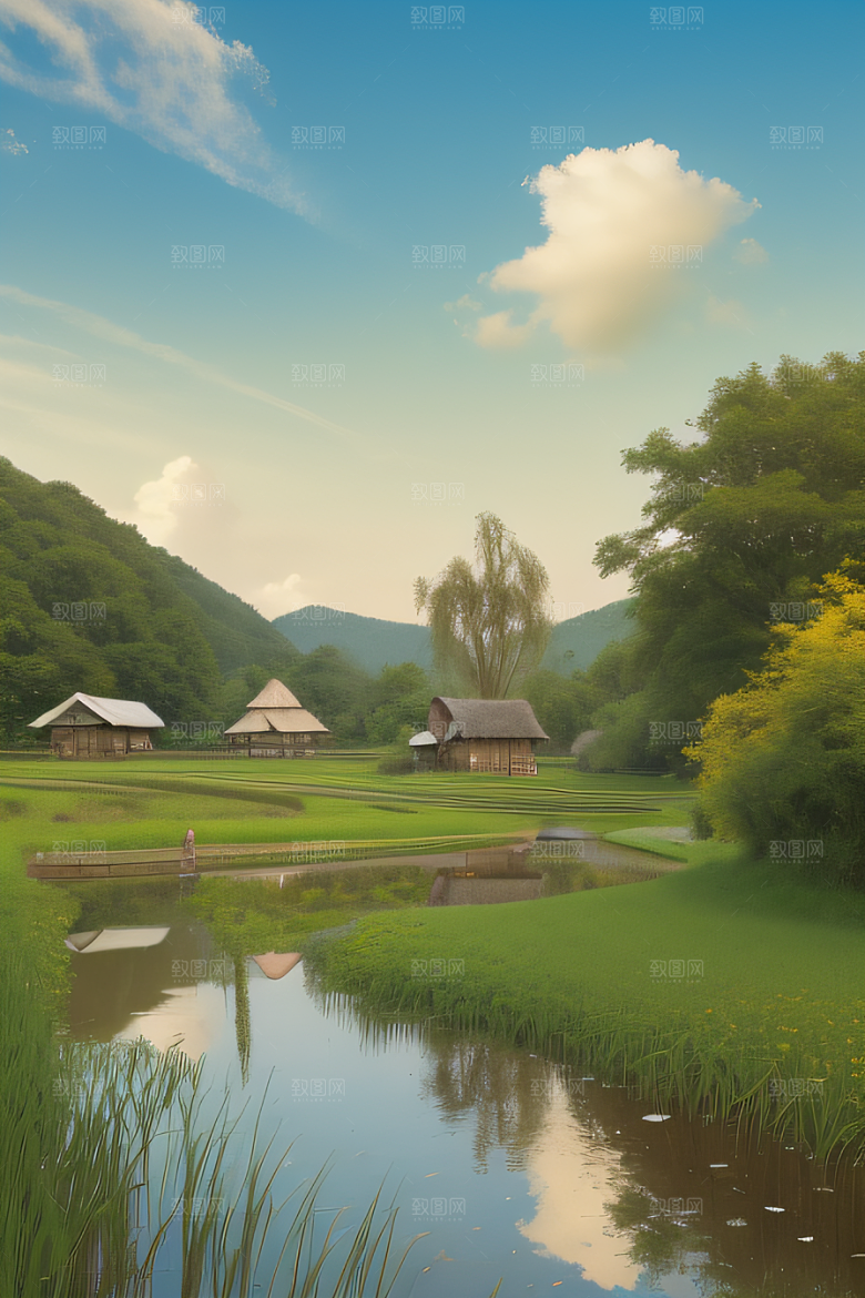 清新乡野印象派乡村插画图画