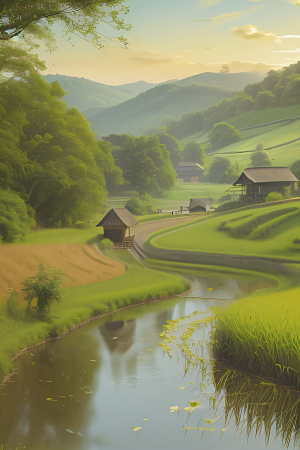 清新乡野印象派乡村插画图画