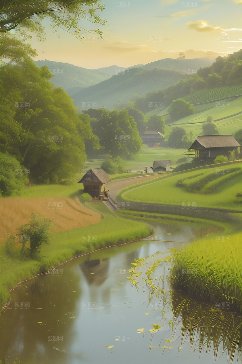 清新乡野印象派乡村插画图画