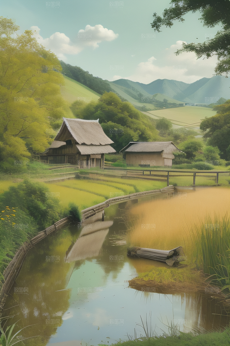 清新乡野印象派乡村插画图画
