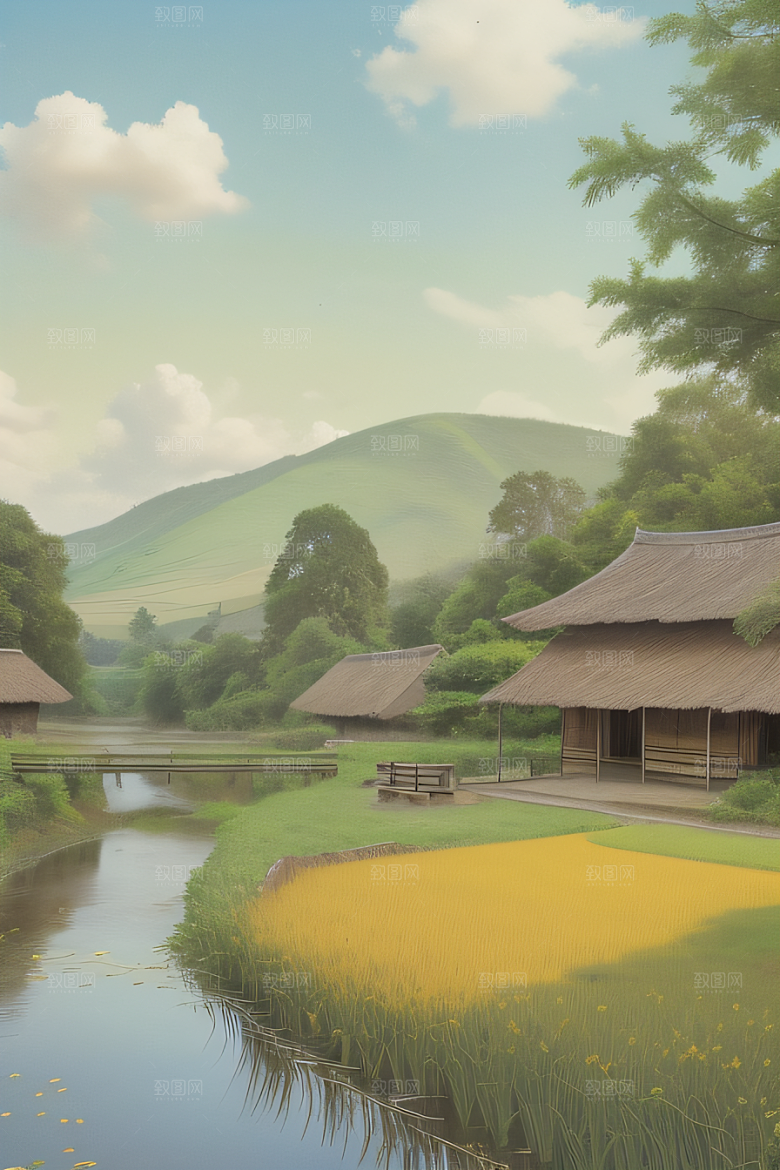 清新乡野印象派乡村插画图画