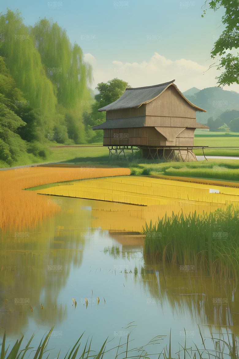 清新乡野印象派乡村插画图画