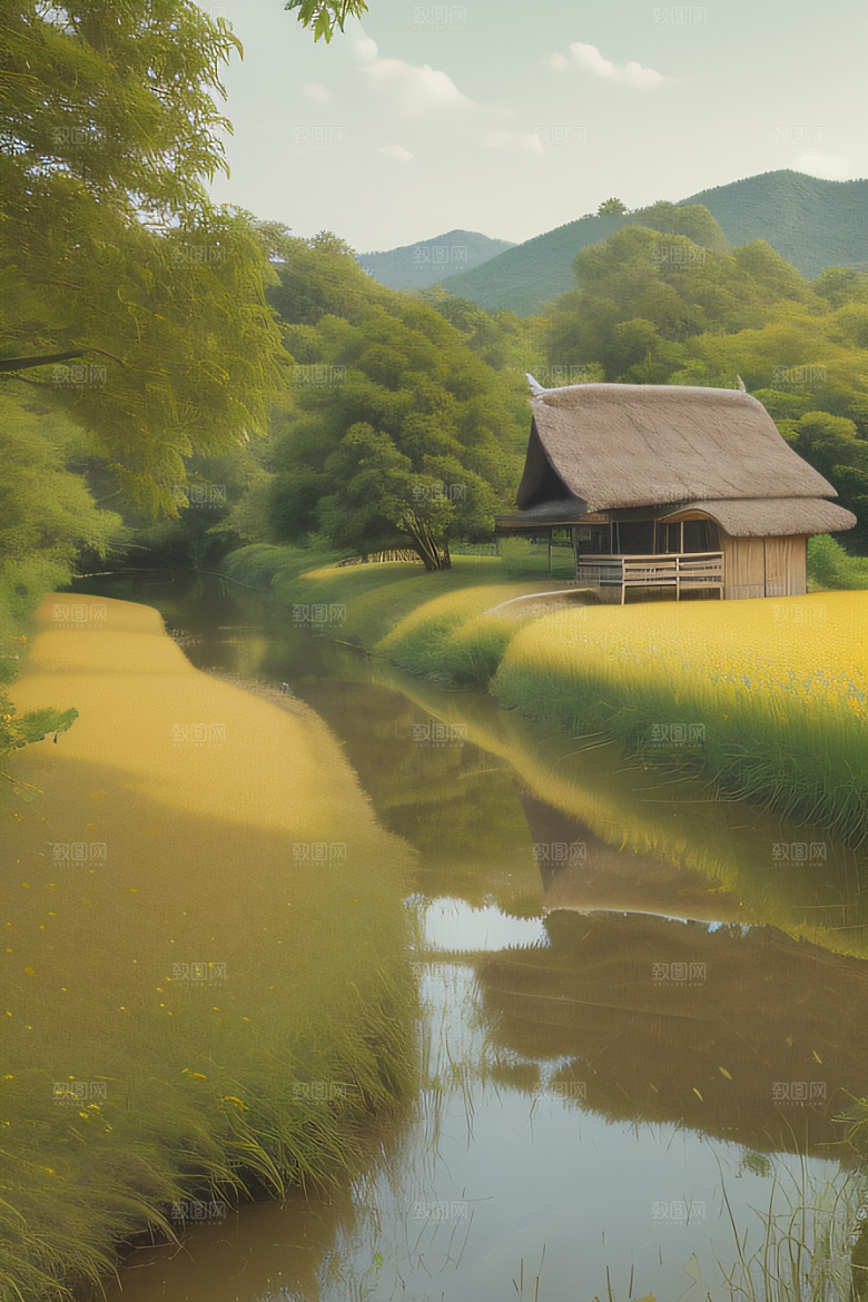 清新乡野印象派乡村插画图画