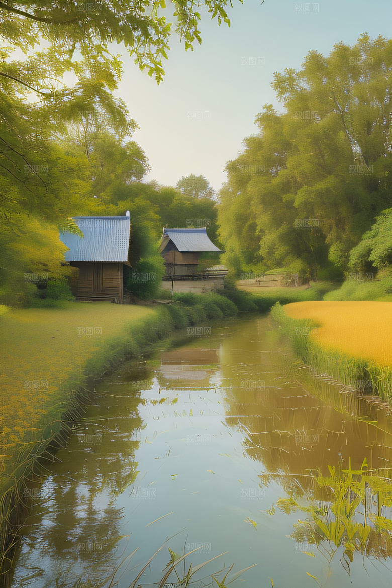 清新乡野印象派乡村插画图画