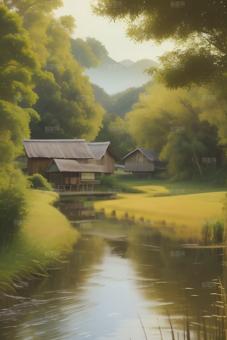 清新乡野印象派乡村插画图画