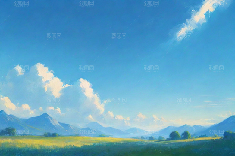 草地草原上的明亮蓝天