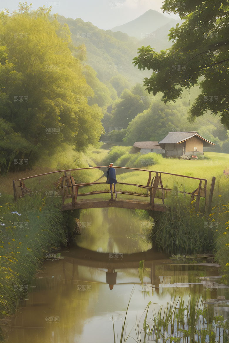 清新乡野印象派乡村插画图画