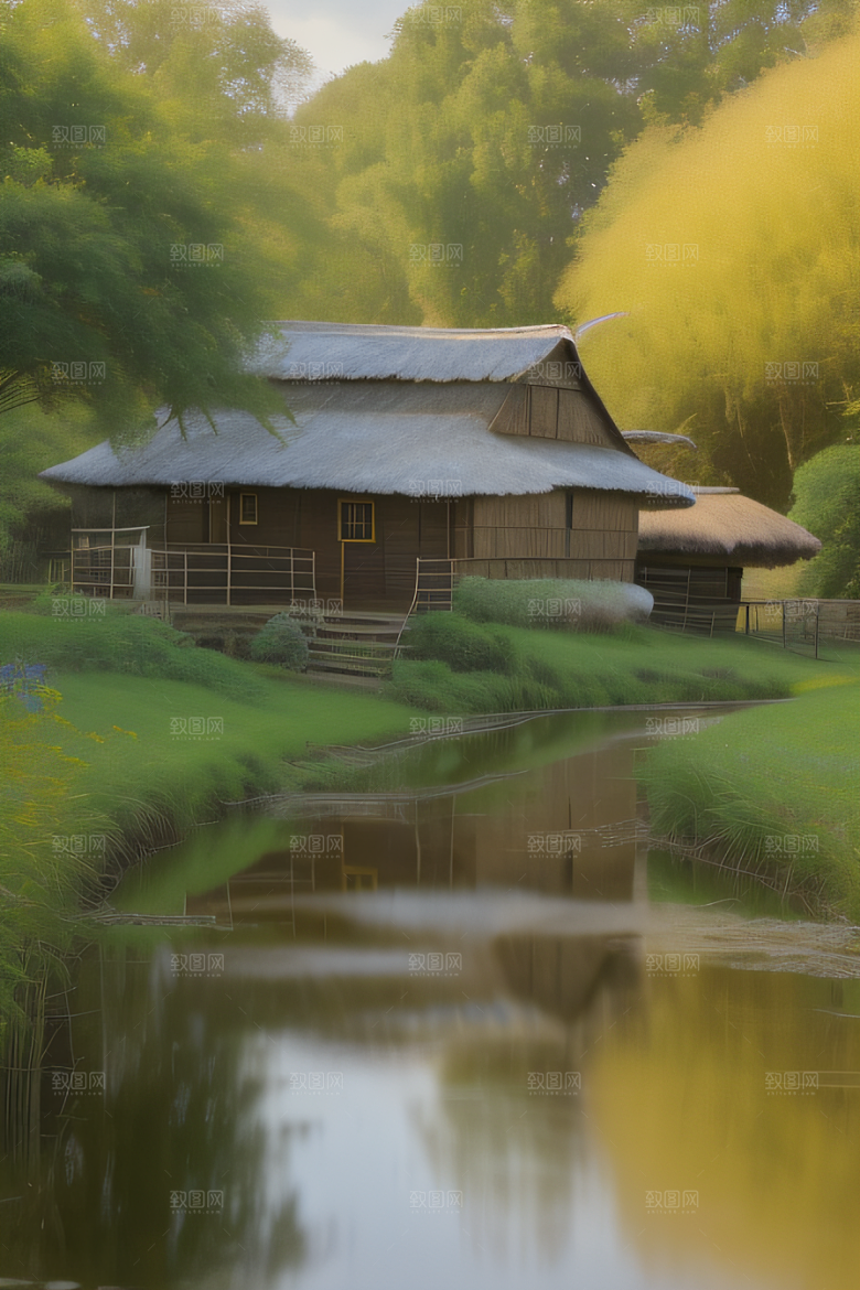 清新乡野印象派乡村插画图画