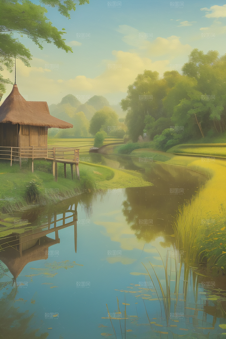 清新乡野印象派乡村插画图画