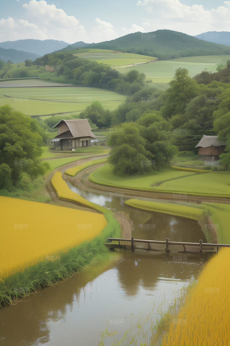 乡村印象农田与风车图画