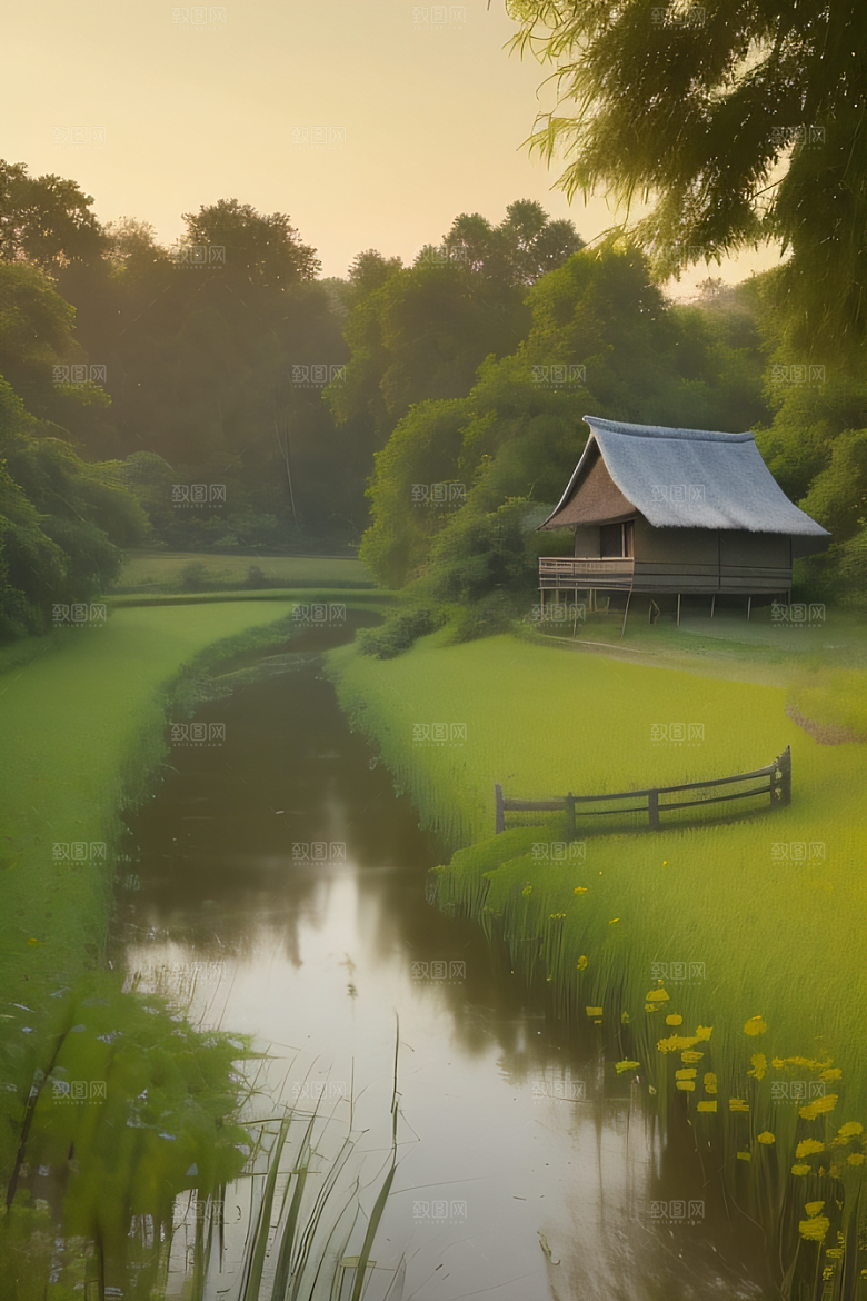 乡村印象农田与风车图画