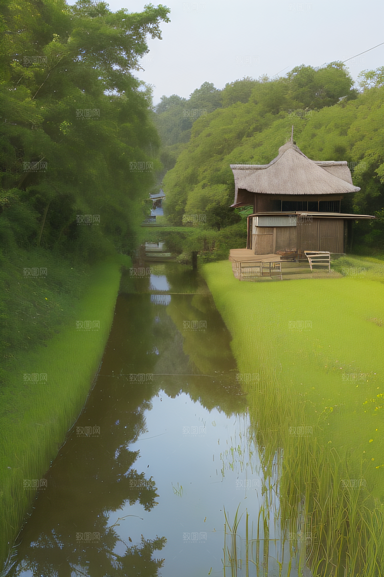 乡村印象农田与风车图画