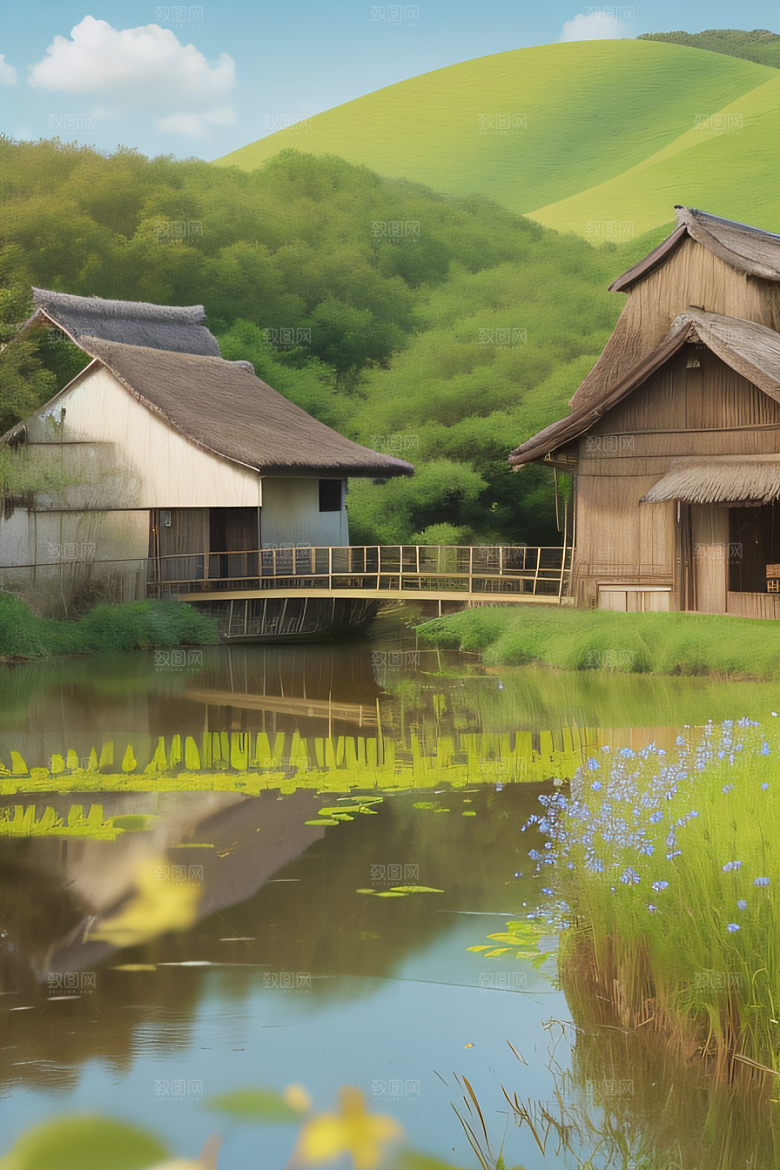 乡村印象农田与风车图画