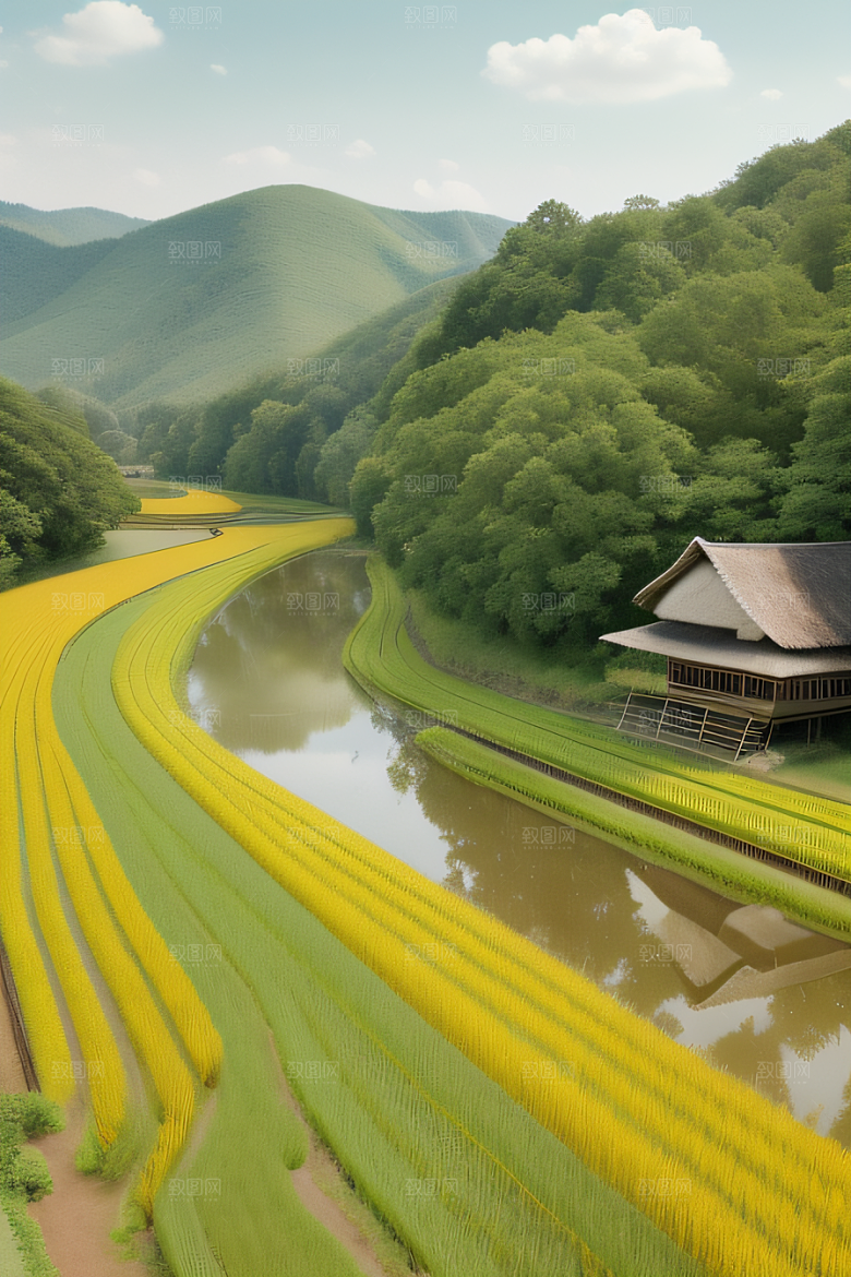 乡村印象农田与风车图画
