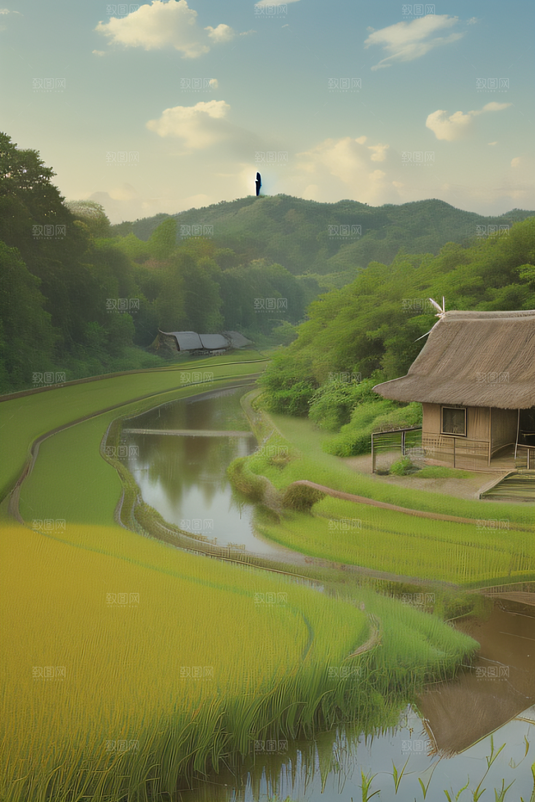 乡村印象农田与风车图画