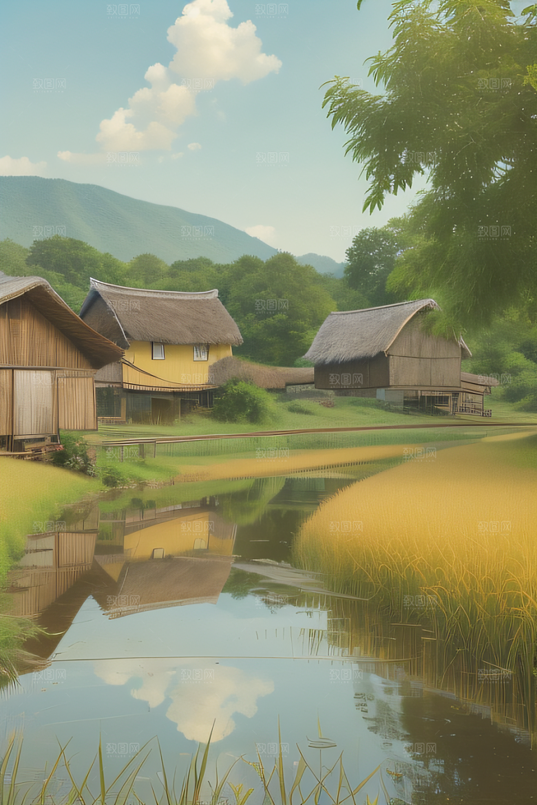 乡村印象农田与风车图画