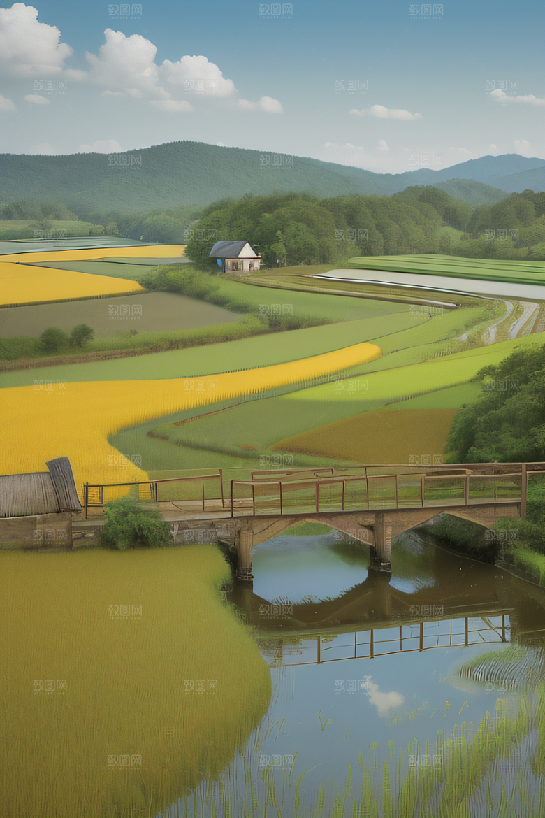 乡村印象农田与风车图画