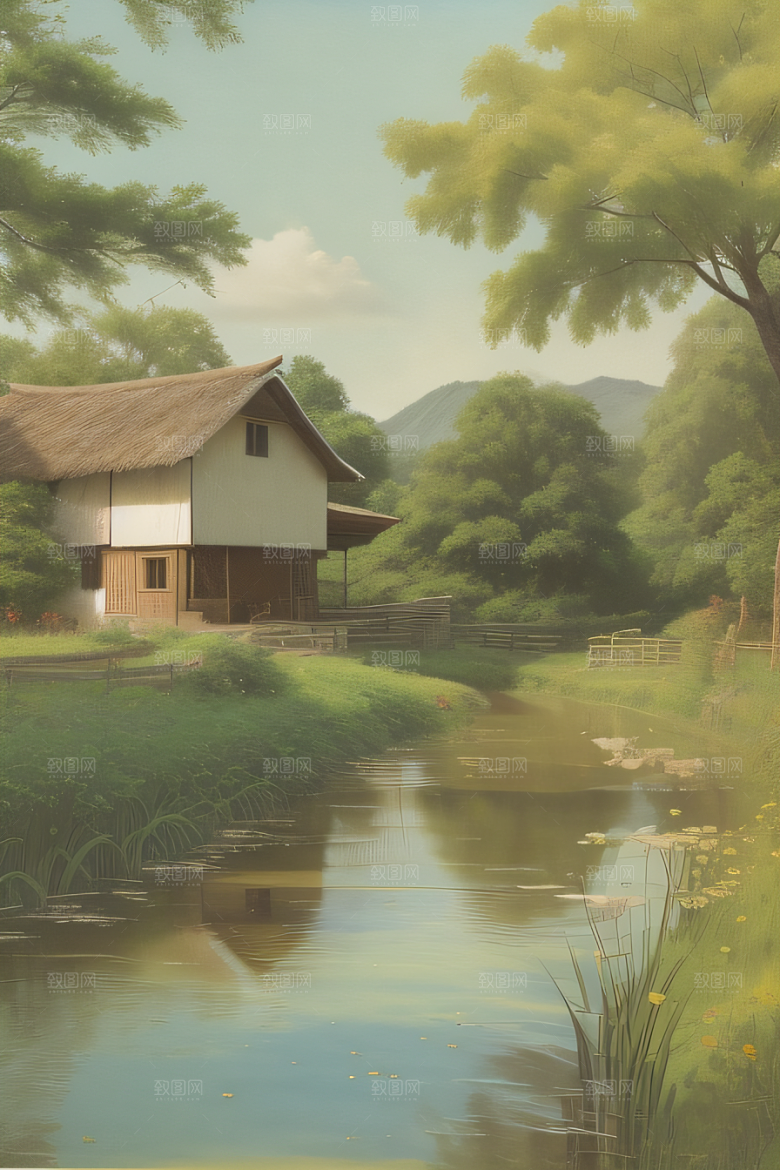 乡村印象农田与风车图画