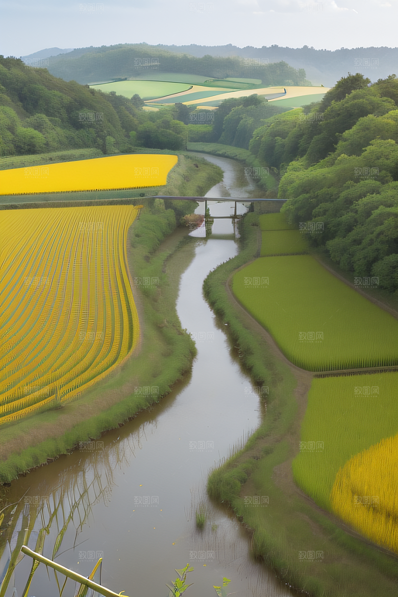 乡村印象农田与风车图画