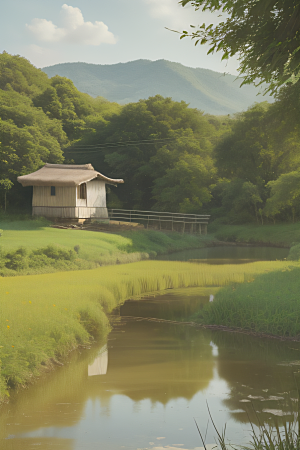 乡村印象农田与风车图画