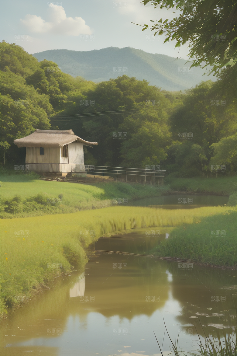 乡村印象农田与风车图画