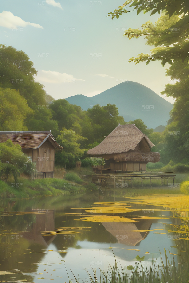 乡村印象农田与风车图画