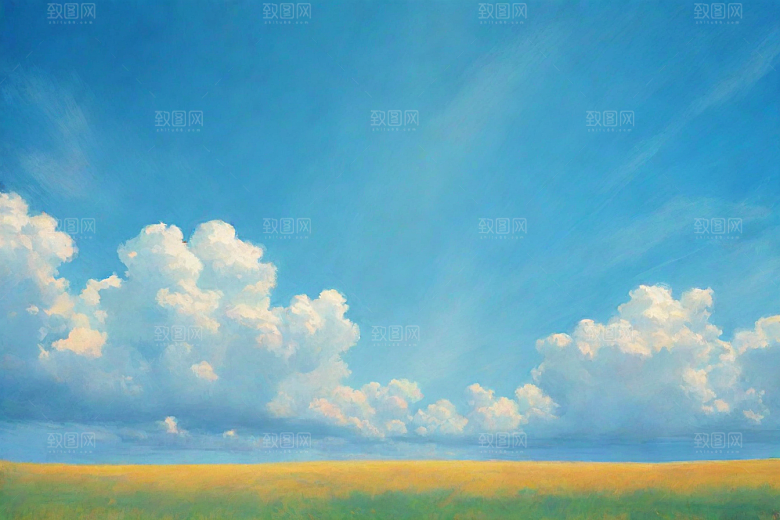 草地草原上的明亮蓝天