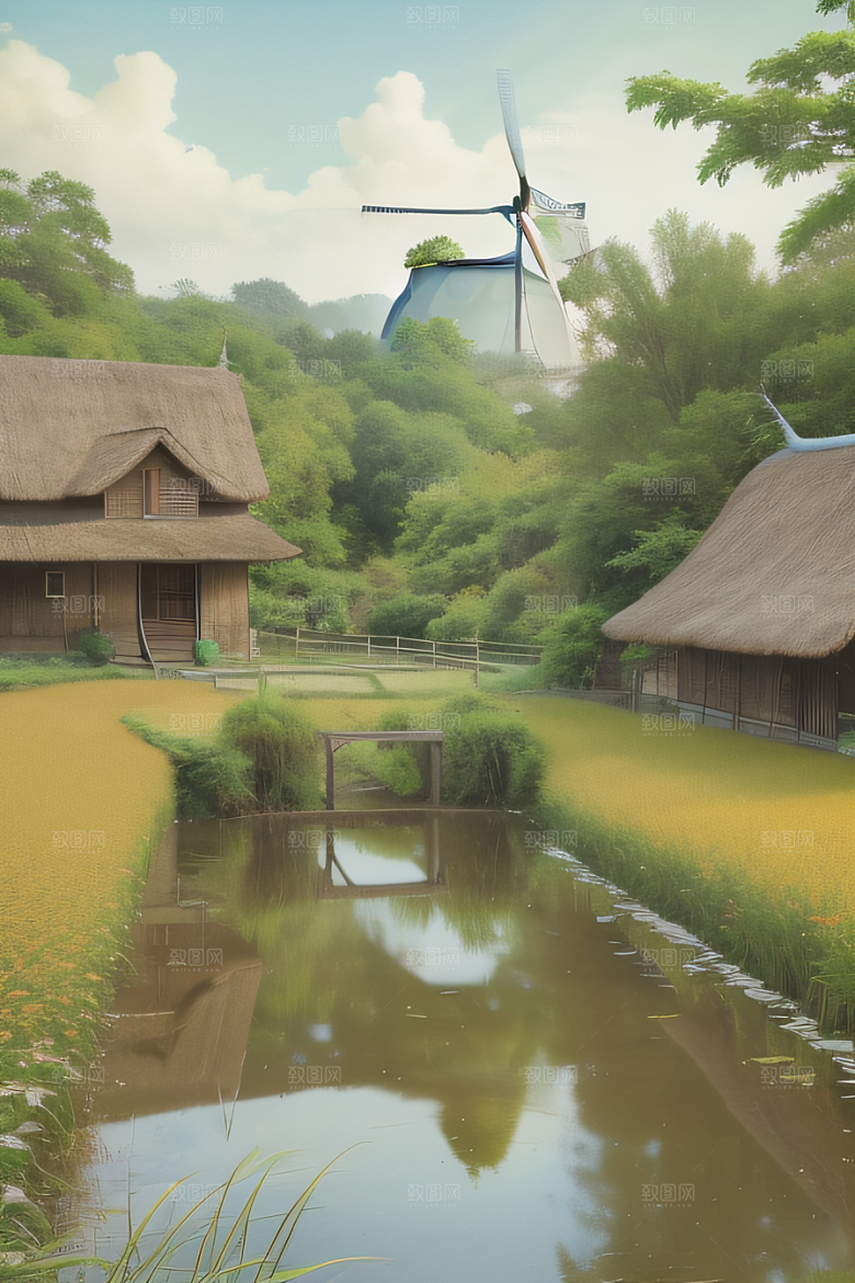乡村怀旧乡村风景画的美丽图画