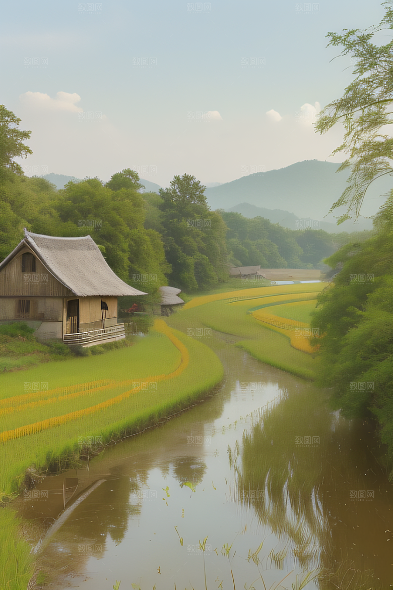 乡村怀旧乡村风景画的美丽图画