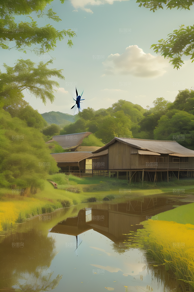 乡村怀旧乡村风景画的美丽图画
