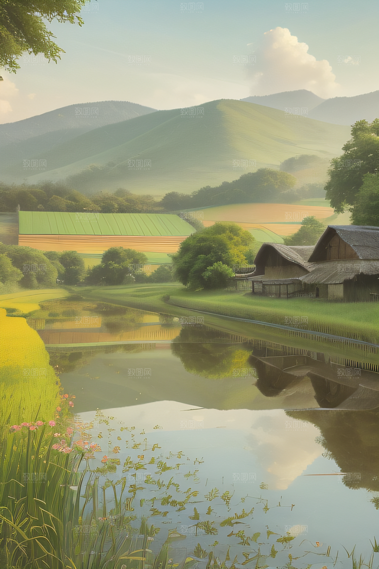 乡村怀旧乡村风景画的美丽图画