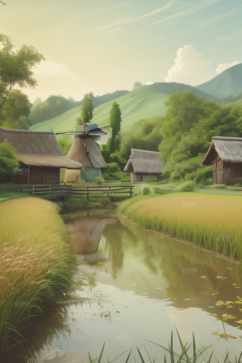 乡村怀旧乡村风景画的美丽图画