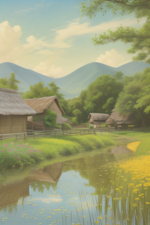 乡村怀旧乡村风景画的美丽图画