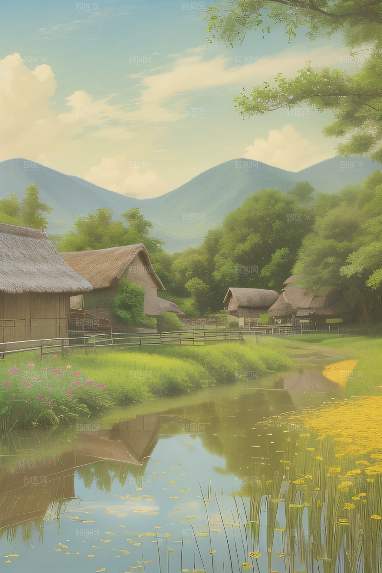 乡村怀旧乡村风景画的美丽图画