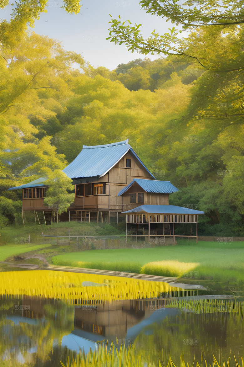 乡村怀旧乡村风景画的美丽图画