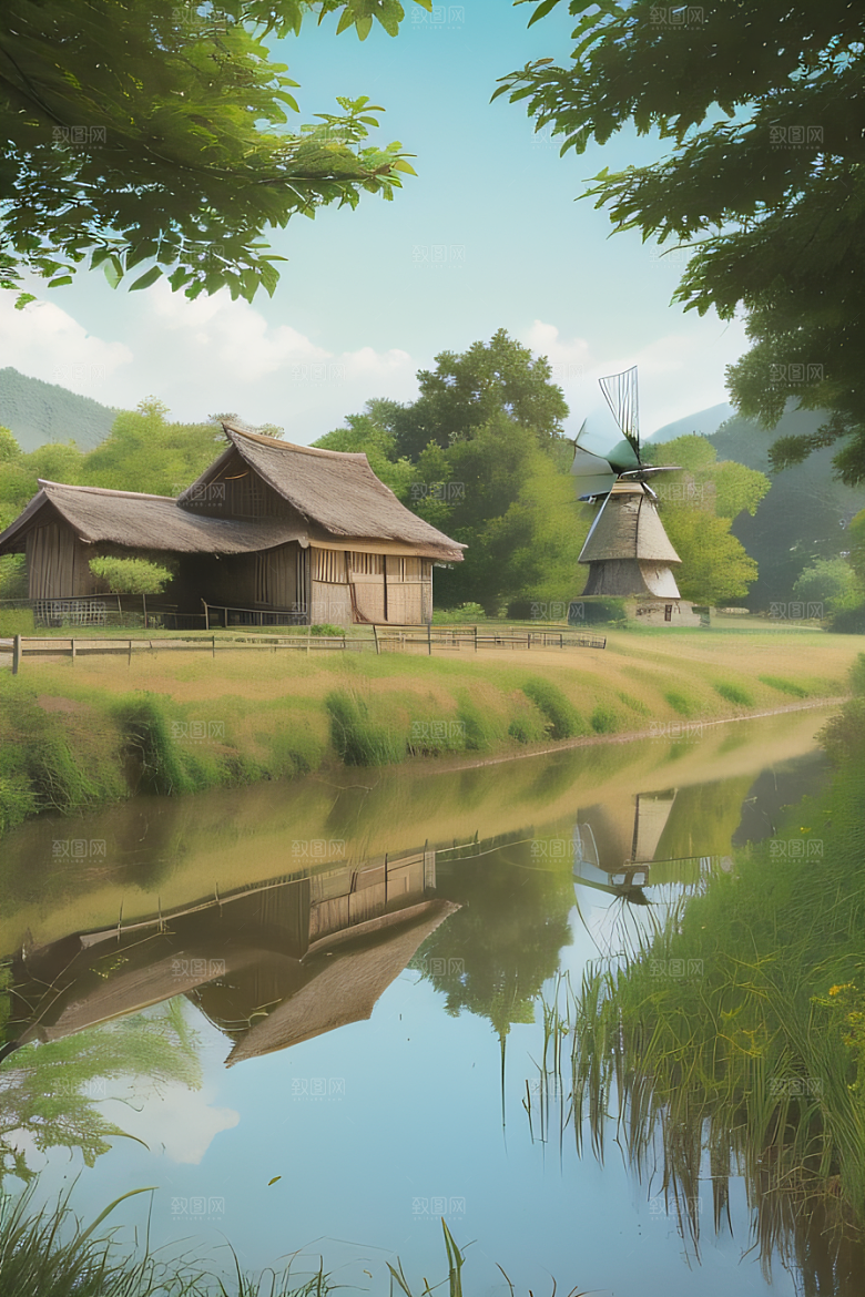 乡村怀旧乡村风景画的美丽图画