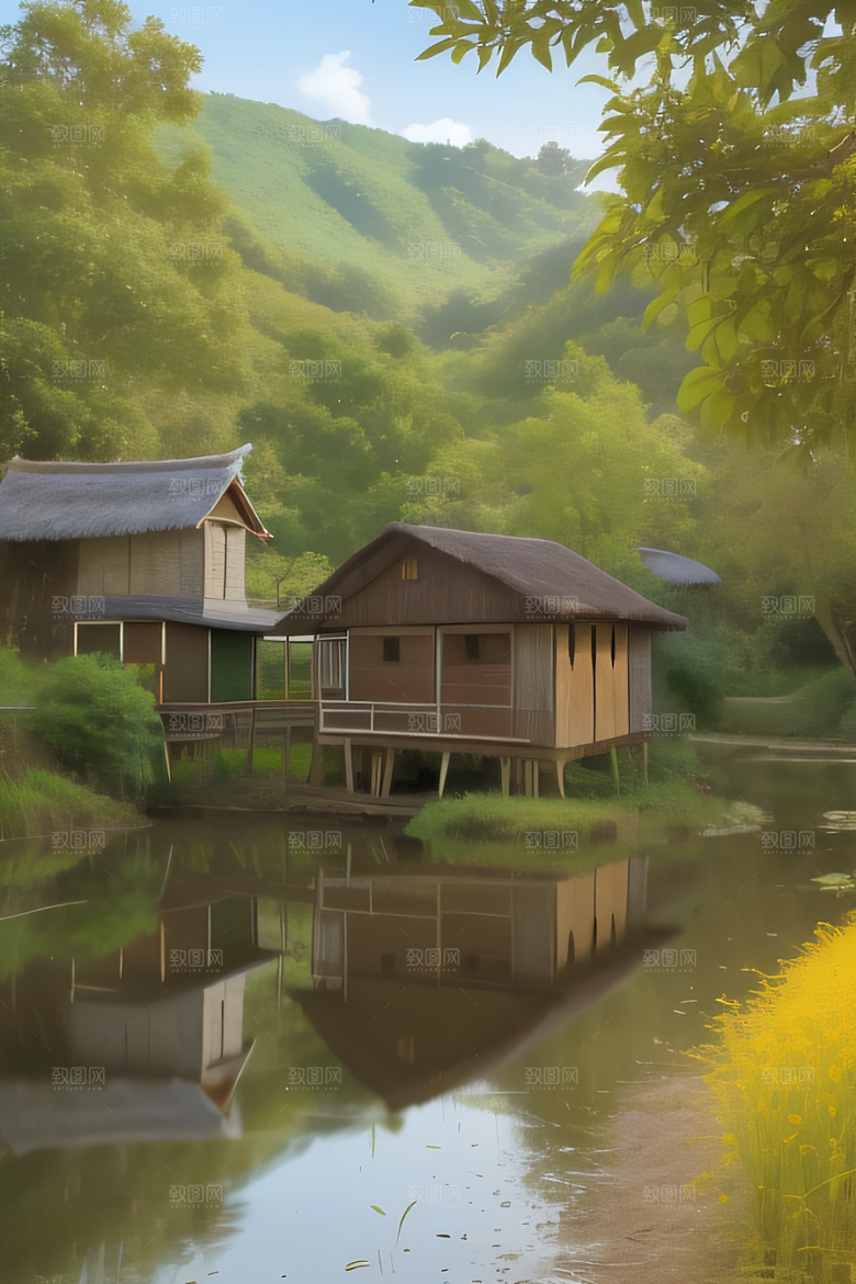 清新乡野印象派乡村插画图画