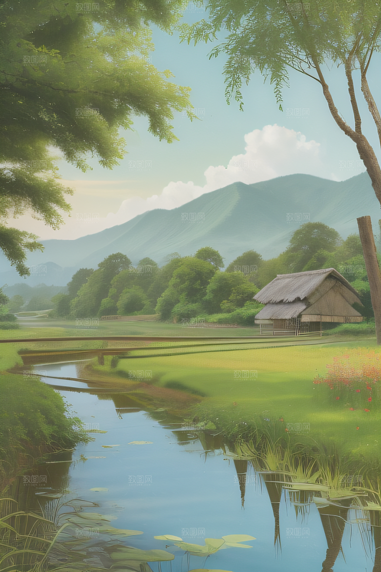 清新乡野印象派乡村插画图画