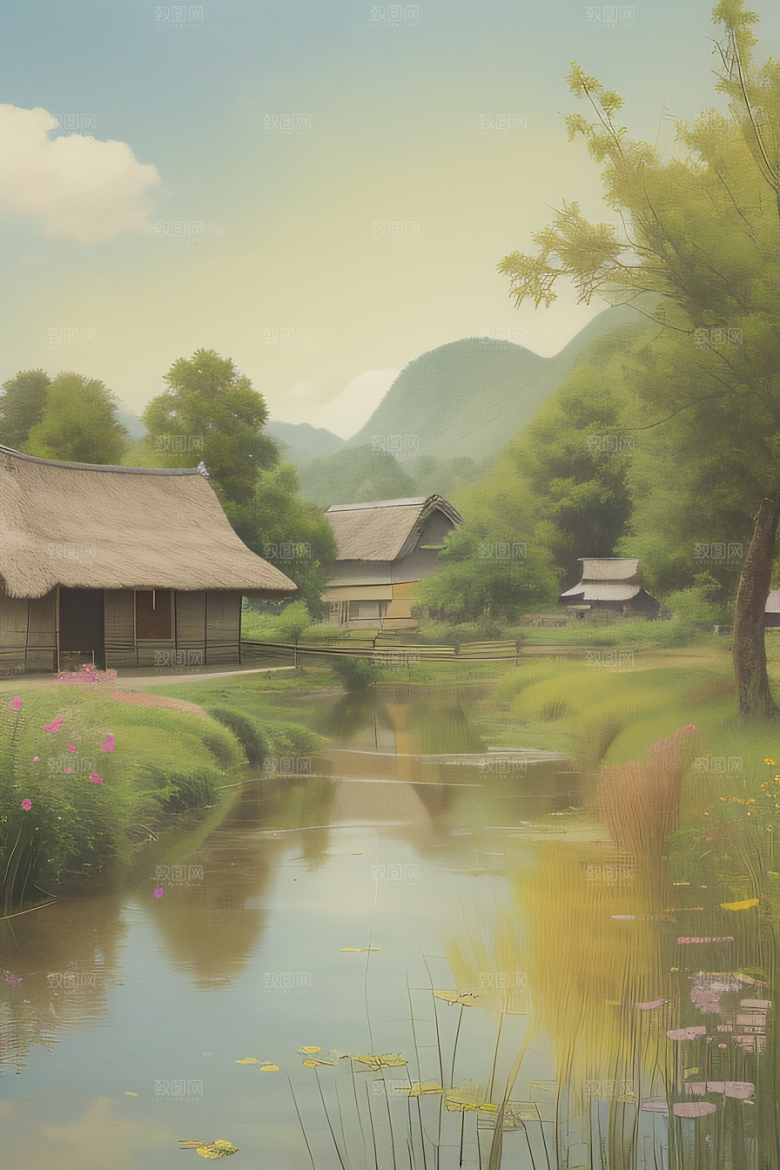 清新乡野印象派乡村插画图画