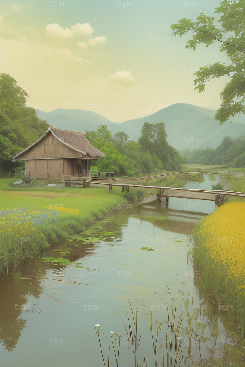 清新乡野印象派乡村插画图画