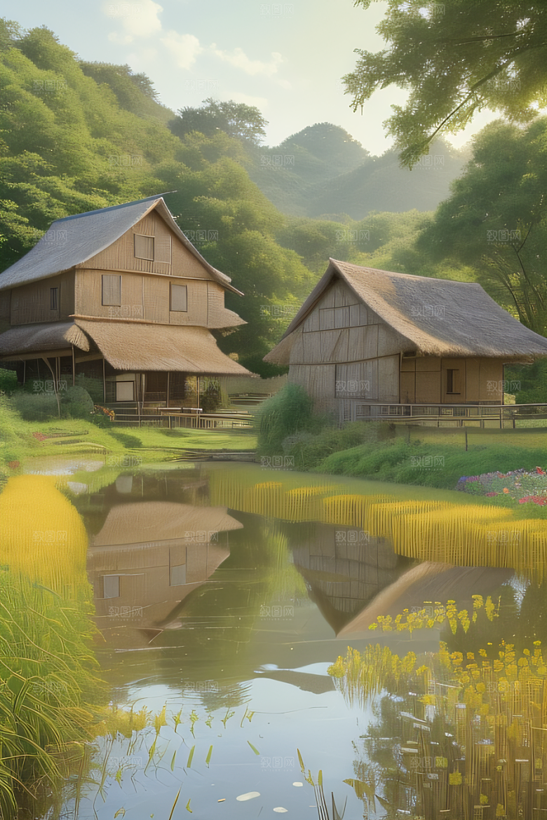 清新乡野印象派乡村插画图画