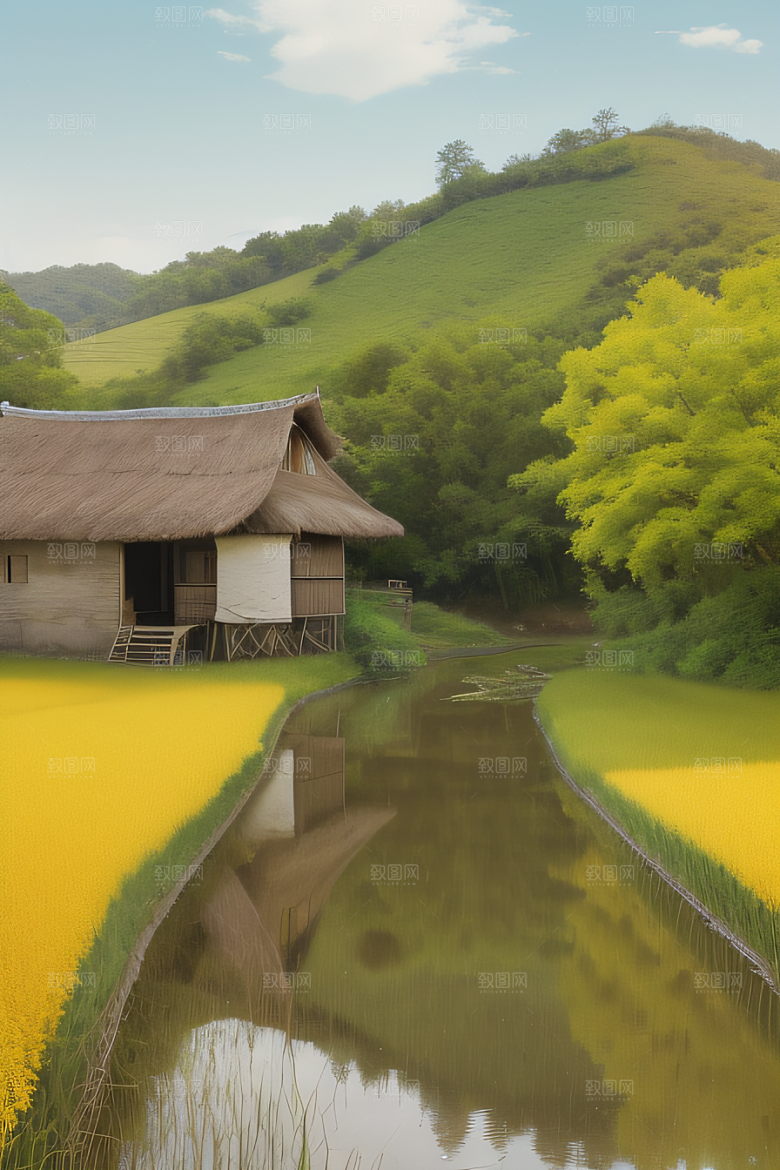 清新乡野印象派乡村插画图画