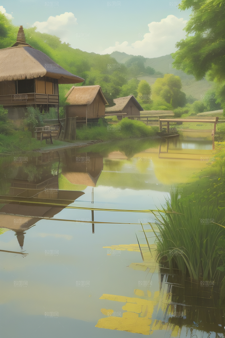 清新乡野印象派乡村插画图画