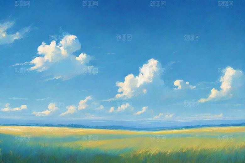 草地草原上的明亮蓝天