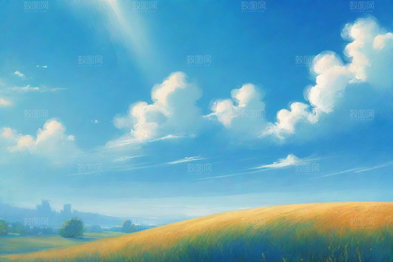 草地草原上的明亮蓝天
