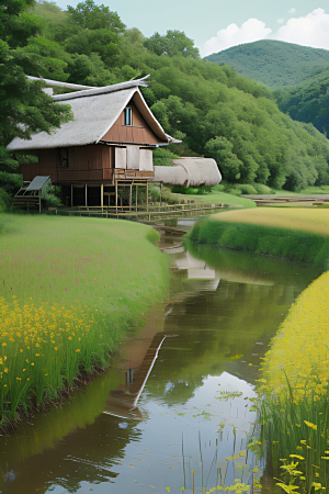 温馨乡村印象派乡村插画