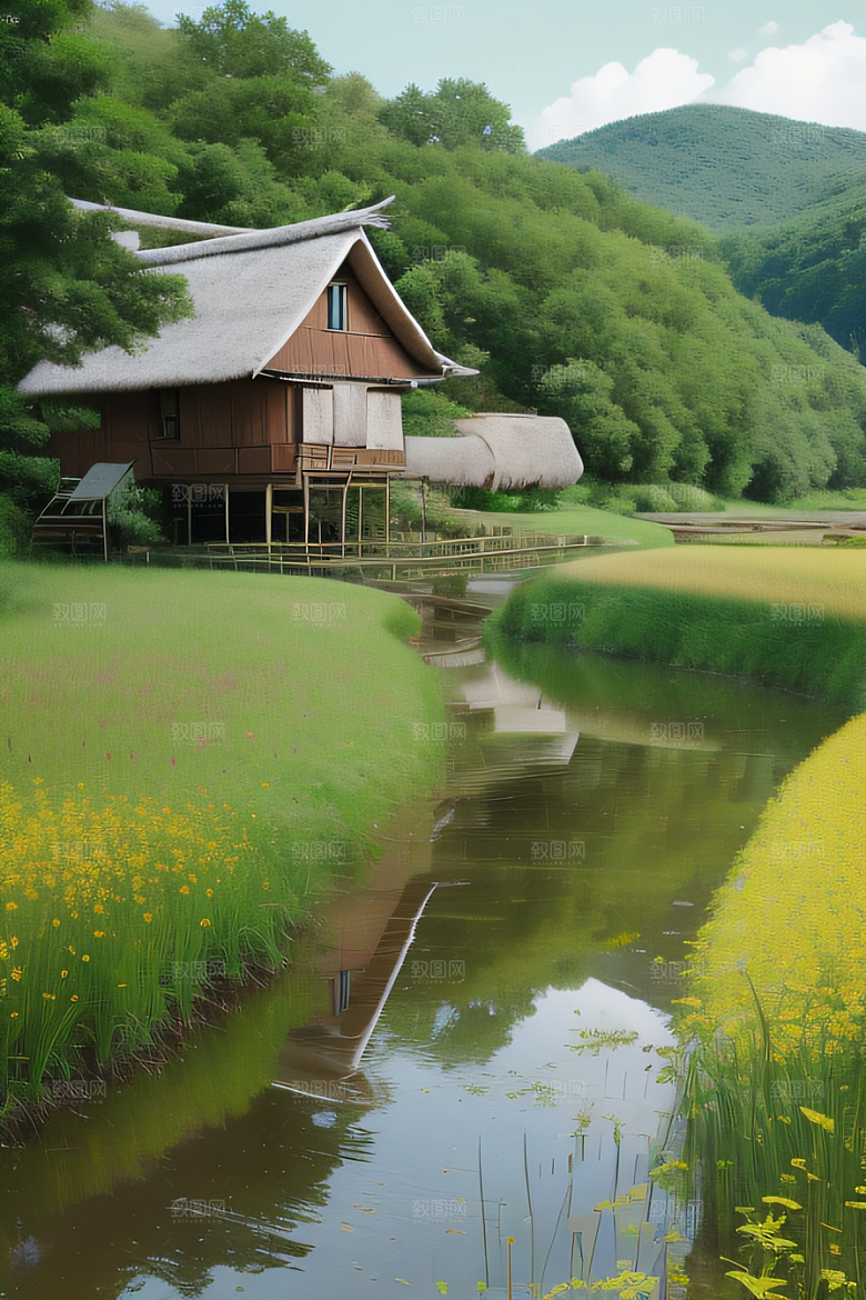 温馨乡村印象派乡村插画
